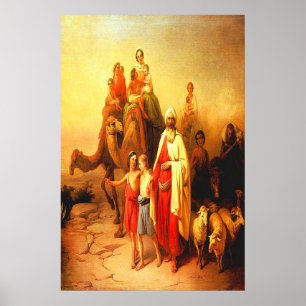 Marche en famille dans le désert poster vintage