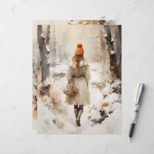 Marche en hiver Woodland papier à morceau