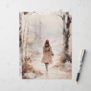 Marche en hiver Woodland papier à morceau