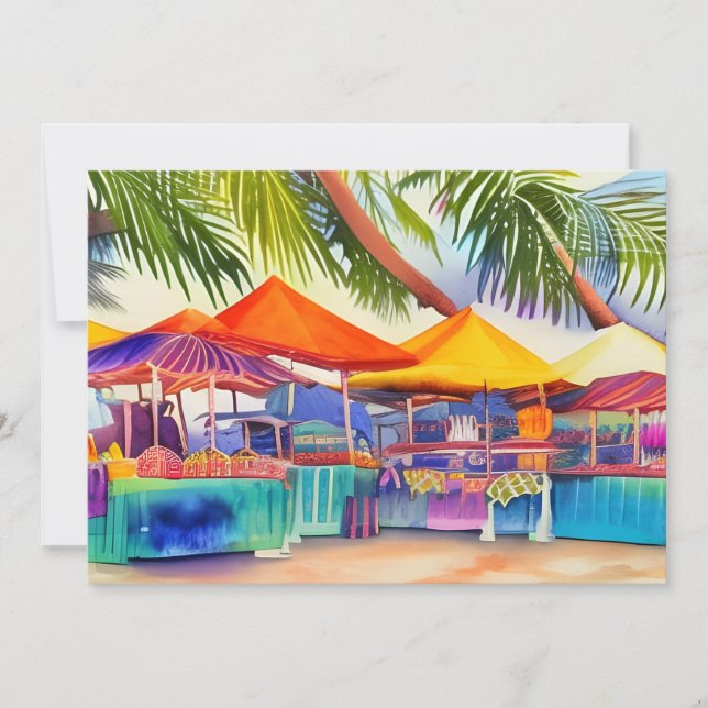 Marchés de Front de Mer à l'Aquarelle Carte de Vœu (Devant)