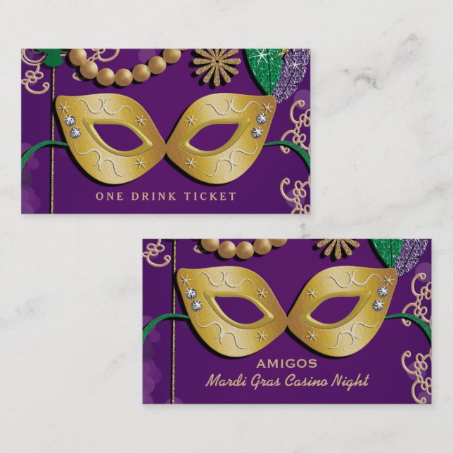 Mard Gras Masquerade Party Drink Ticket (Devant / Derrière)