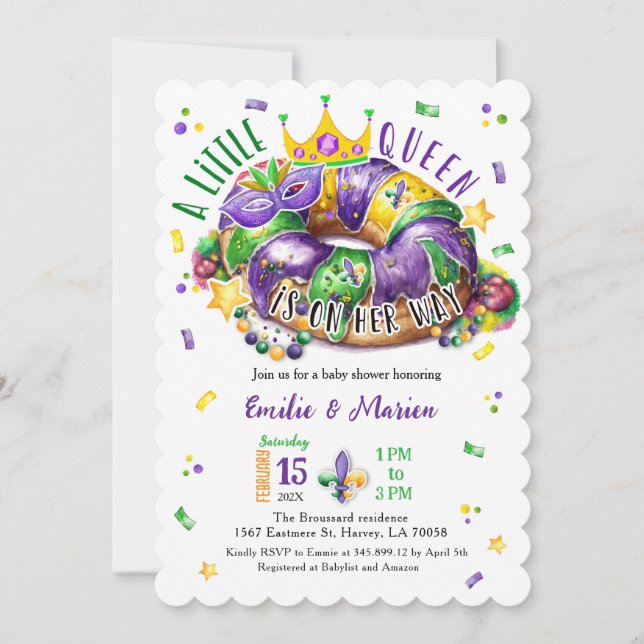 Mardi Gras A little Queen Scallop Invitation (Devant)