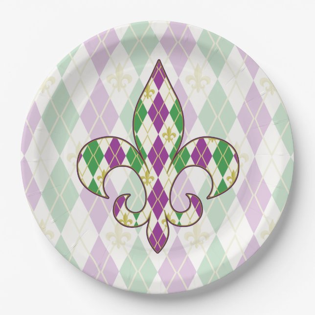 Mardi Gras Argyle Assiette en Papier (Devant)