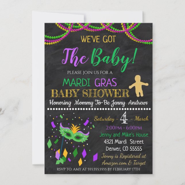 Mardi Gras Baby shower Party Invitation (Devant)