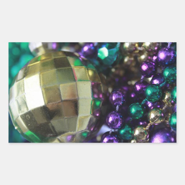 Mardi Gras Beads Gold Custom Rectangle Stickers (Devant)