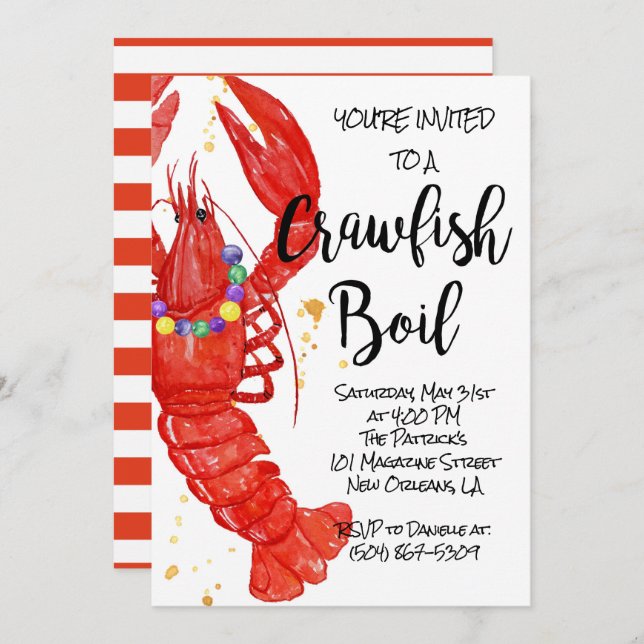 Mardi Gras Crawfish Invitation à ébullition (Devant / Derrière)