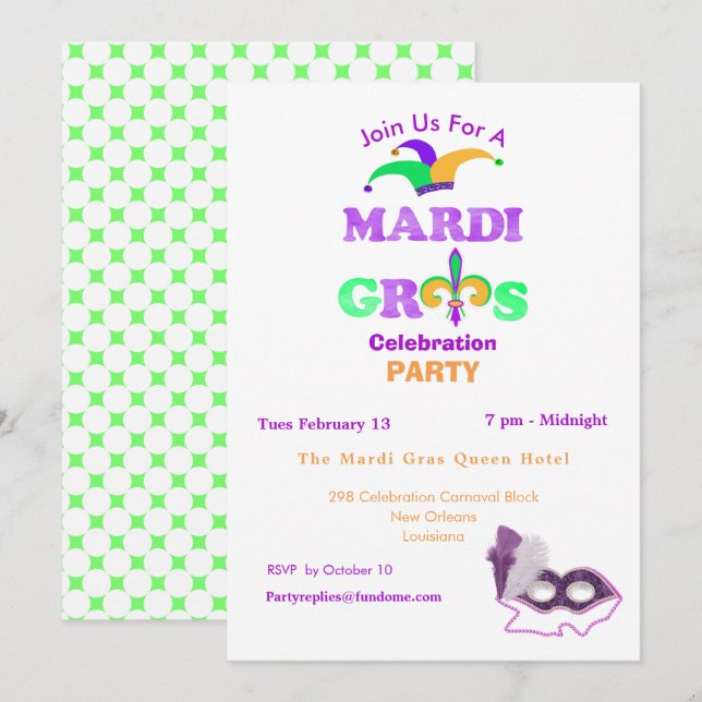 Mardi Gras Fat Mardi Fun Party Thème Invitation (Devant / Derrière)