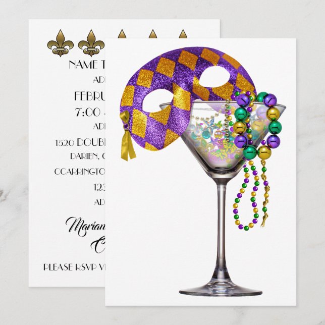 Mardi Gras - Invitation Cocktail Party (Devant / Derrière)