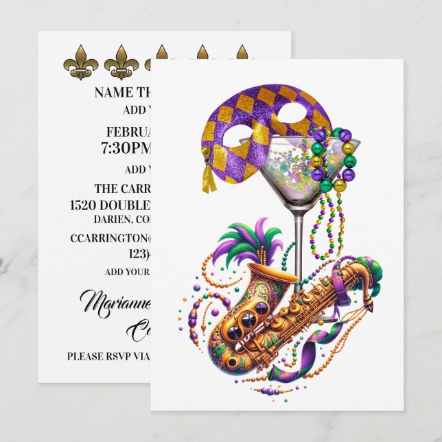 Mardi Gras - Invitation Cocktail Party (Devant / Derrière)