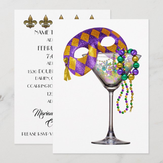 Mardi Gras - Invitation Cocktail Party (Devant / Derrière)