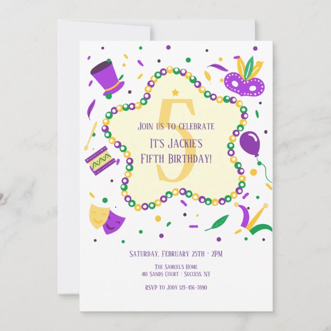 Mardi Gras Invitation de fête d'anniversaire (Devant)