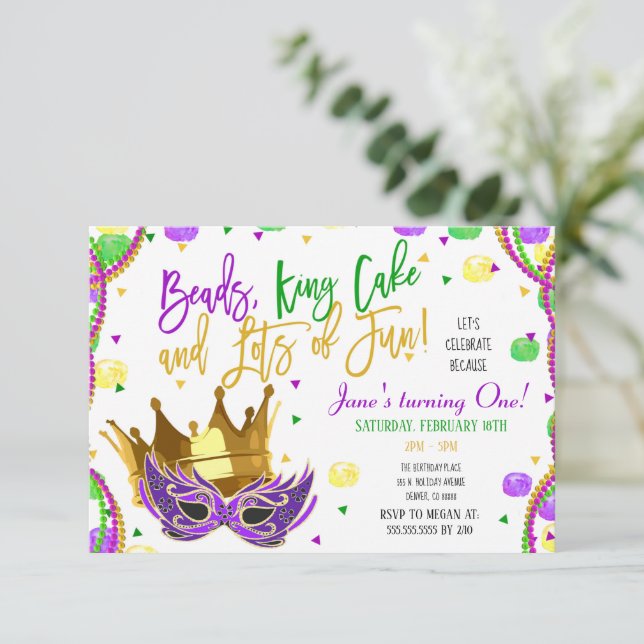 Mardi Gras Invitation de fête d'anniversaire (Debout devant)