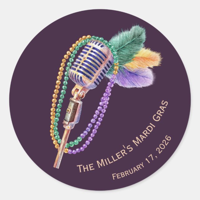 Mardi Gras Jazz Microphone Custom Stickers (Devant)