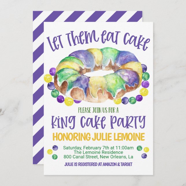 Mardi Gras King Cake Party Invitation (Devant / Derrière)
