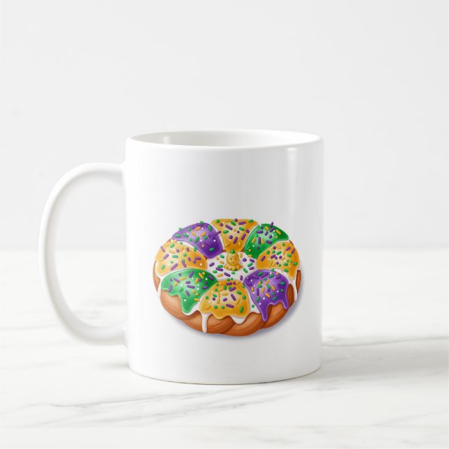 Mardi Gras King Cake with Plastic Baby Holiday Mug (Gauche)