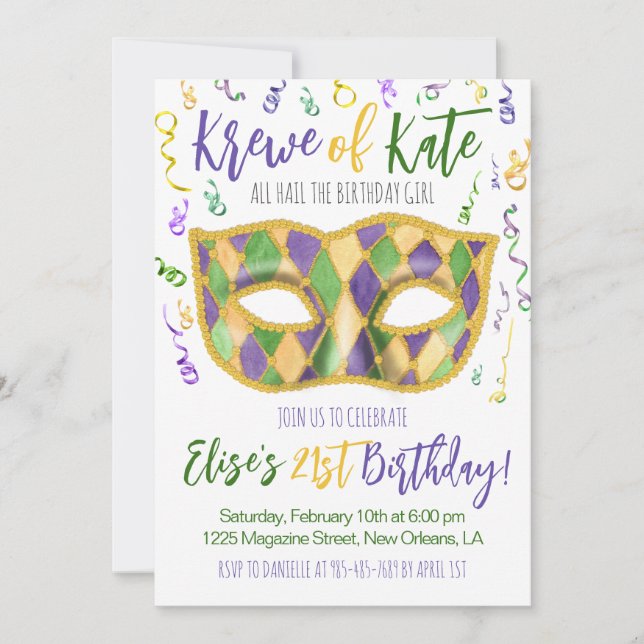 Mardi Gras Krewe Invitation d'anniversaire (Devant)