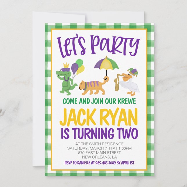 Mardi Gras Krewe Invitation d'anniversaire (Devant)