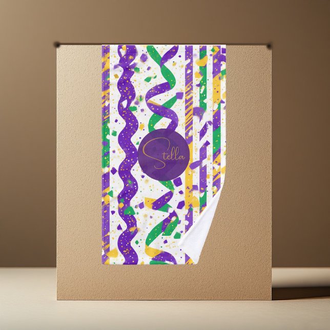 Mardi Gras Luxueux Bandes Violettes Or Vert Confet (Luxe Mardi Gras Purple Gold Green Stripes Confetti Hand Towel)