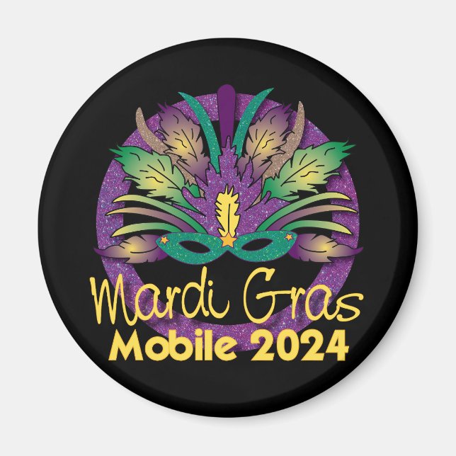 Mardi Gras Mask Magnet - 2024 - Mobile, AL (Devant)