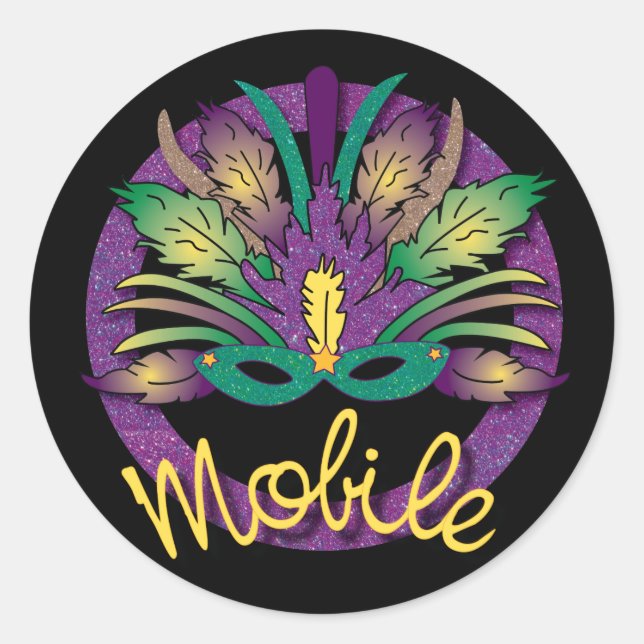 Mardi Gras Mask Sticker - Mobile, AL (Devant)