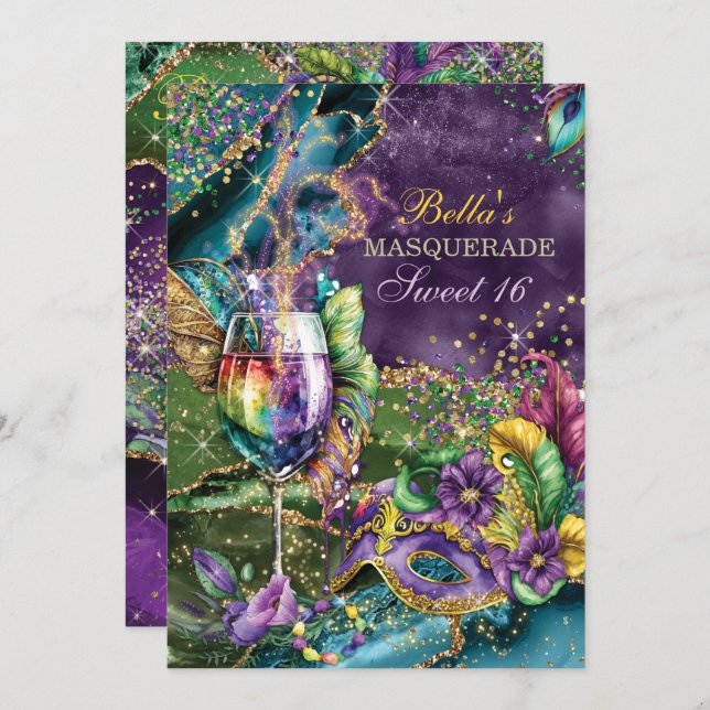 Mardi Gras Masquerade Anniversaire Invitations (Devant / Derrière)