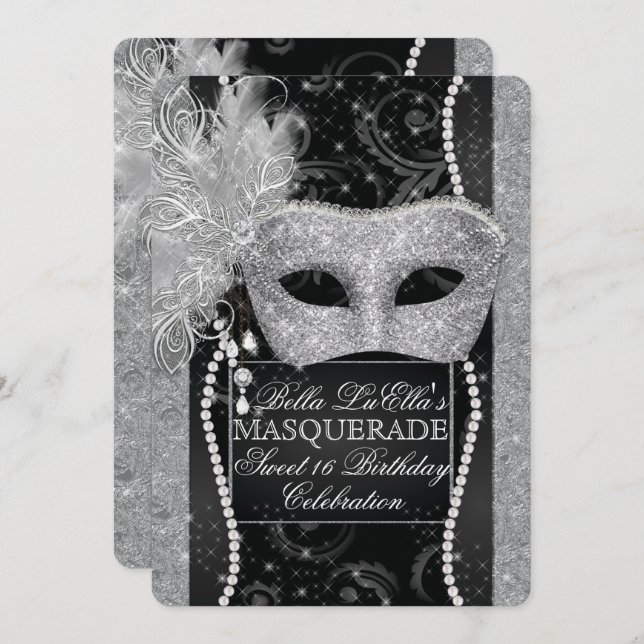 Mardi Gras Masquerade Invitation de fête d'anniver (Devant / Derrière)