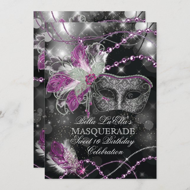 Mardi Gras Masquerade Invitation de fête d'anniver (Devant / Derrière)