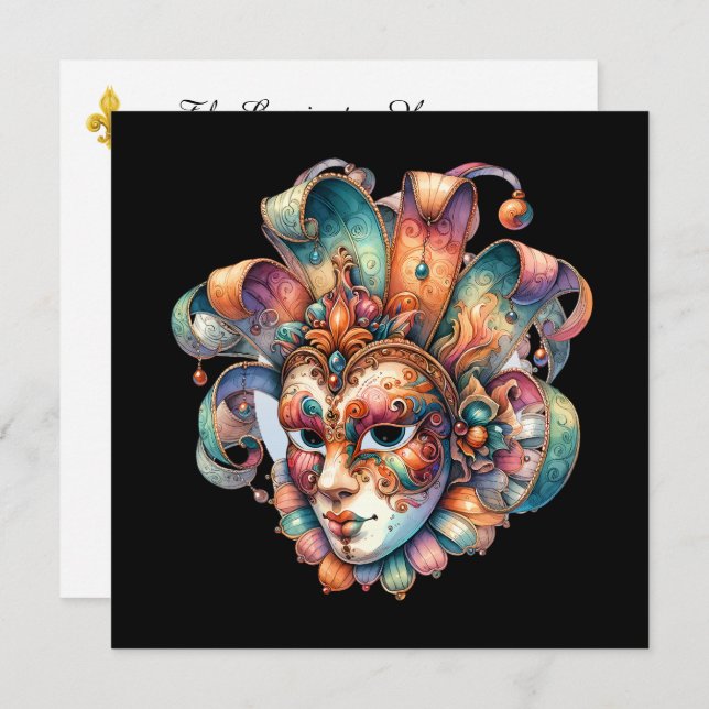 Mardi Gras Masquerade Party Invitation (Devant / Derrière)