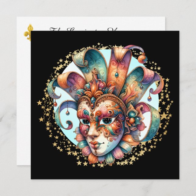 Mardi Gras Masquerade Party Invitation (Devant / Derrière)