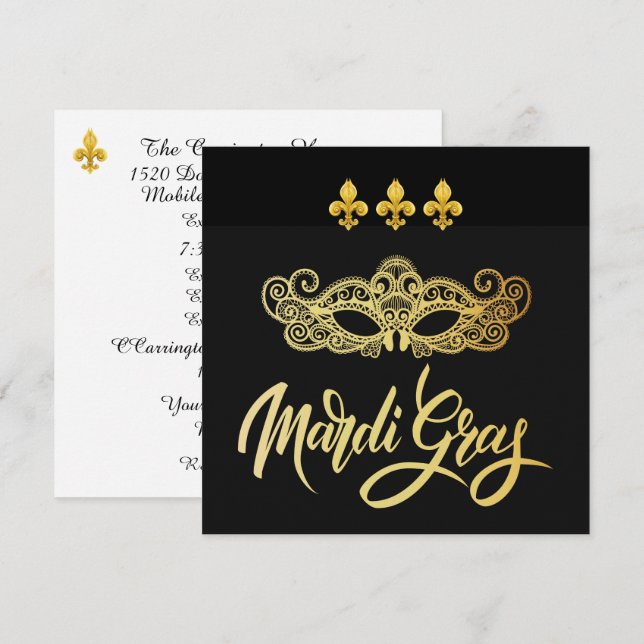 Mardi Gras Masquerade Party Invitation (Devant / Derrière)