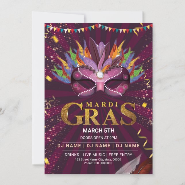 Mardi Gras Party Invitation Flyer (Devant)