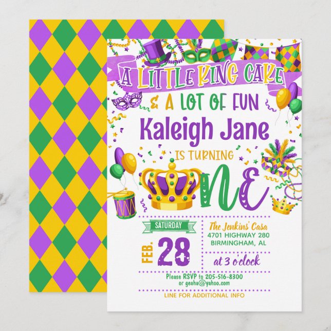 Mardi Gras Première Invitation d'anniversaire (Devant / Derrière)