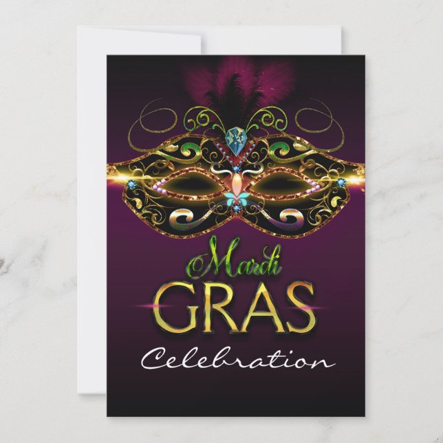 MARDI GRAS Purple Colorful Mask Party Invitations (Devant)