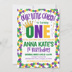 Mardi Gras Queen Invitation pour le premier annive