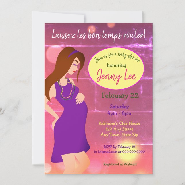 Mardi Gras Theme Baby Bump Invitation Cheveux Brow (Devant)