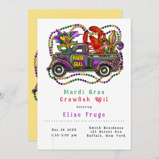 Mardi Gras Vintage Camion Crawfish Invitation à éb (Devant / Derrière)