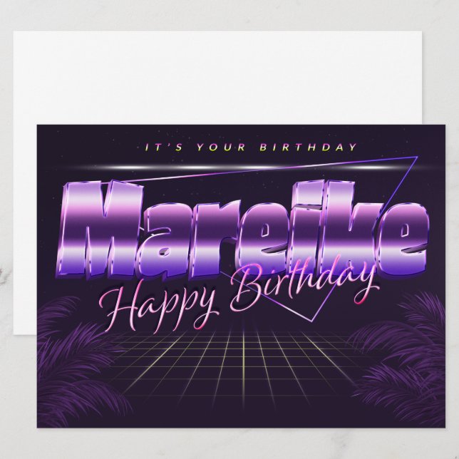Mareike prénom carte rétro lilas pour un anniversa (Devant / Derrière)
