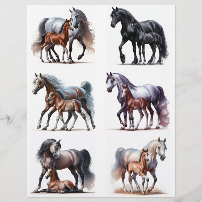 Mares et poulains ・ Aquarelle Cheval Coupes Fussy  (Devant)