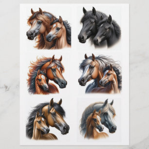 Mares et poulains ・ Aquarelle Cheval Coupes Fussy