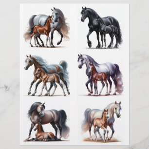 Mares et poulains ・ Aquarelle Cheval Fussycut