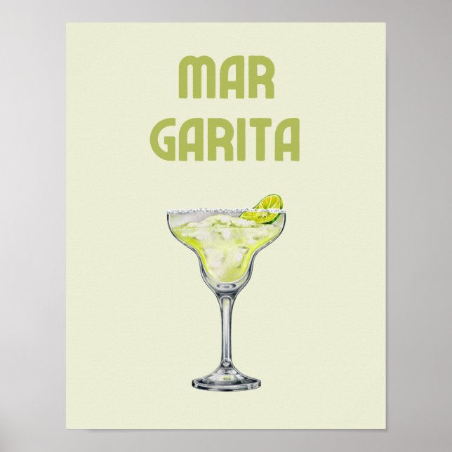 Margarita Retro Lime Green Cocktail Poster (Devant)
