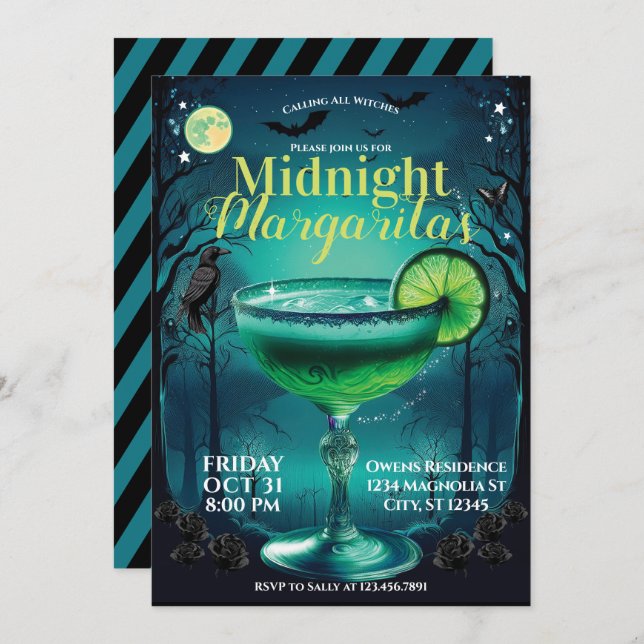 Margaritas À Minuit Cocktail Party Invitation (Devant / Derrière)