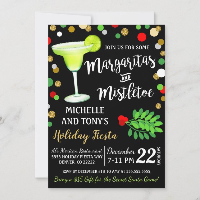 Margaritas et Mistletoe Christmas Invitation (Devant)