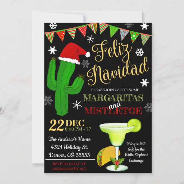 Margaritas et Mistletoe Invitation (Devant)