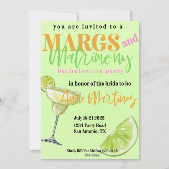 Marges et mariage Bachelorette Invitation (Devant)