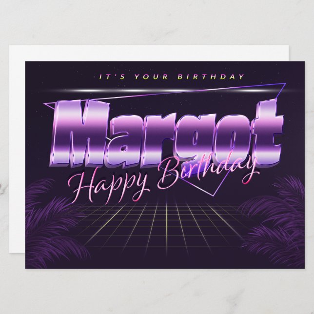 Margot Nom Prénom carte rétro lilas pour l'anniver (Devant / Derrière)