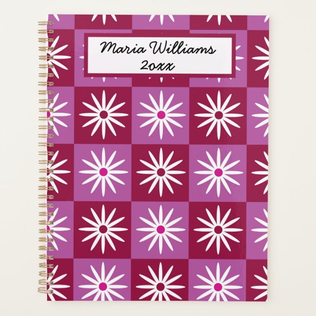 Marguerite blanche sur damier rouge et rose Nom  (Devant)