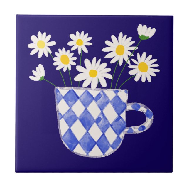 Marguerite dans un vase en céramique Carreau de cé (Devant)