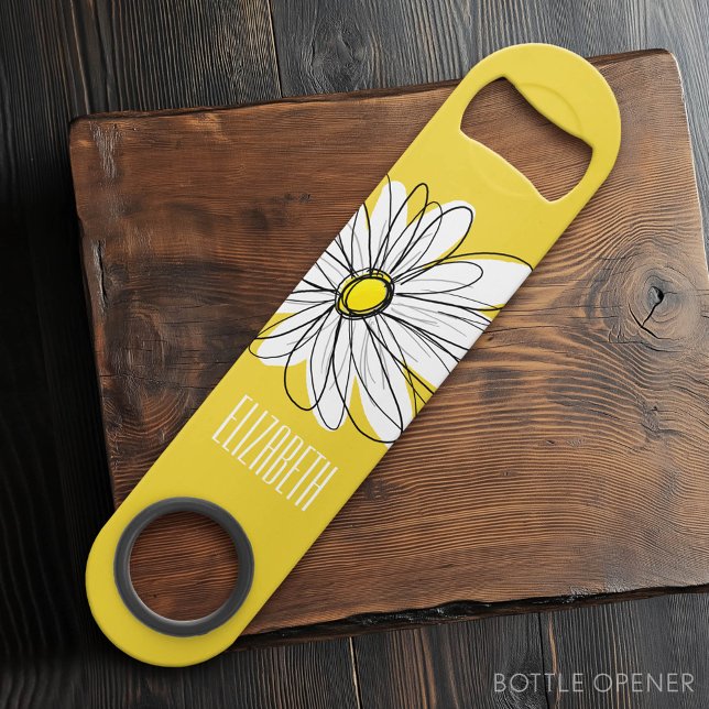 Marguerite lunaire jaune et blanc avec texte perso (Custom Bar Key)