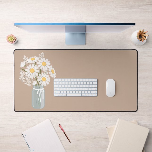 Marguerites blanches Mason Jar sur le beige rustiq (Bureau 1)